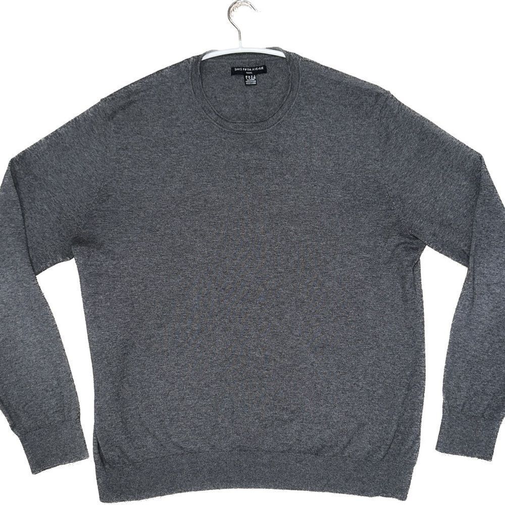 Saks Fifth Avenue Gray Crewneck Sweater with Ribbed Details